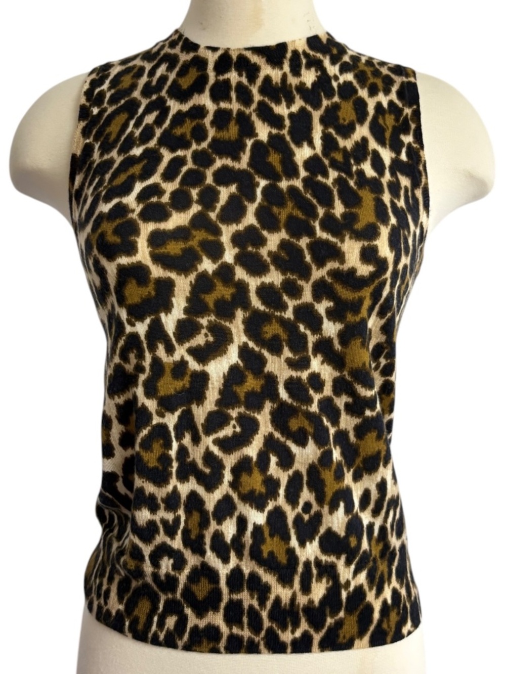 top J. CREW fine merino wool shell leopard print sleeveless crew neck small